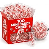 Mini Candy Cane Peppermint 100 Pack Individually Wrapped Red &amp; White Sticks | Classic Christmas Treat Holiday Stocking Stuffer Tree Deco Baking Dessert Topping Party Favor Mint Flavor