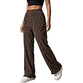 GORGLITTER Women's Leopard Cheetah Print Ruffle Pants Baggy Wide Leg Y2k Trousers