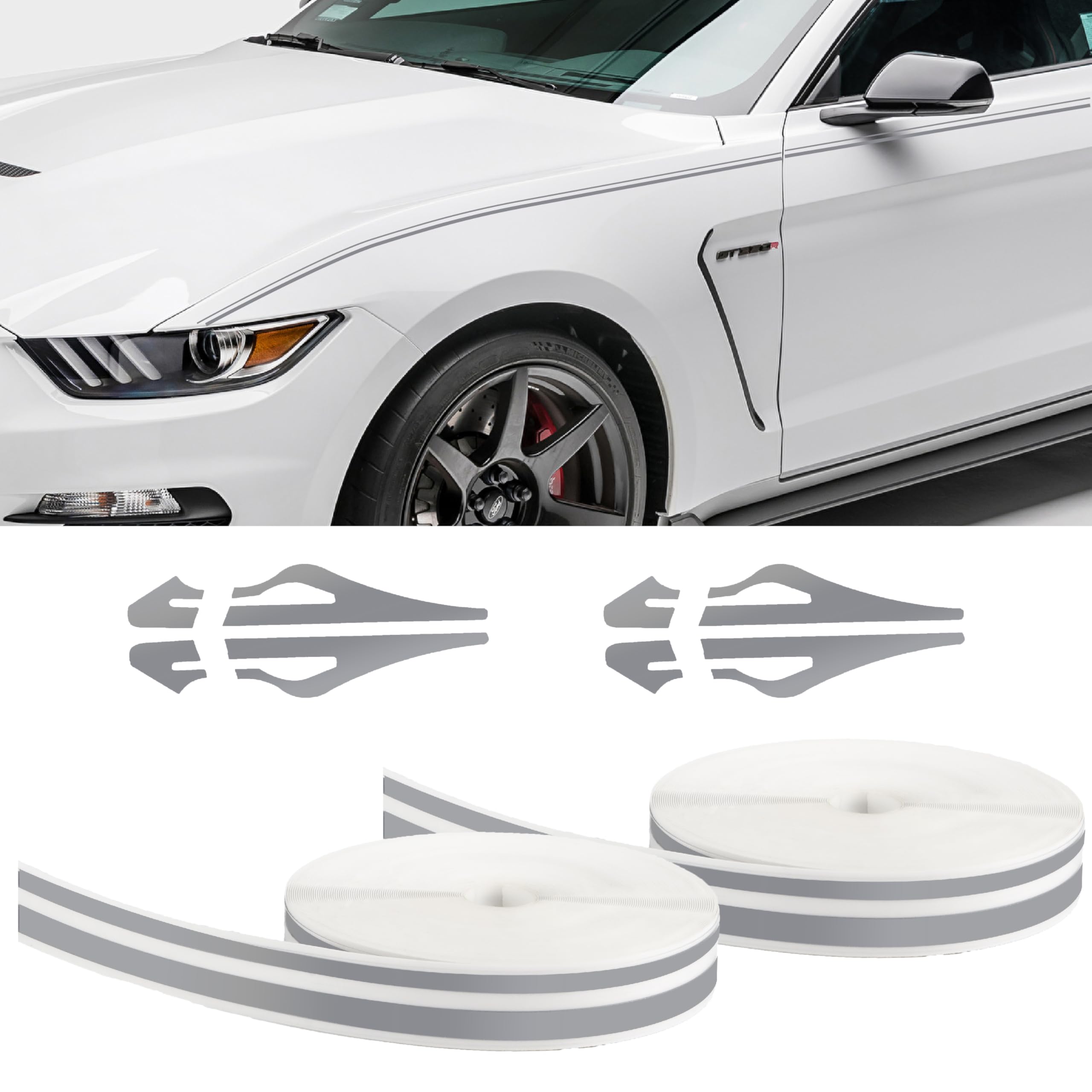 Photo 1 of Car Pinstriping Tape, Car Vinyl Tape Stripe Decal, Auto Striping Tape Emblems Trim,Car Body Side Stripe, Universal Car Decoration Accessories for Auto Home Door Instrument 2 Rolls×32 Ft (Gray)