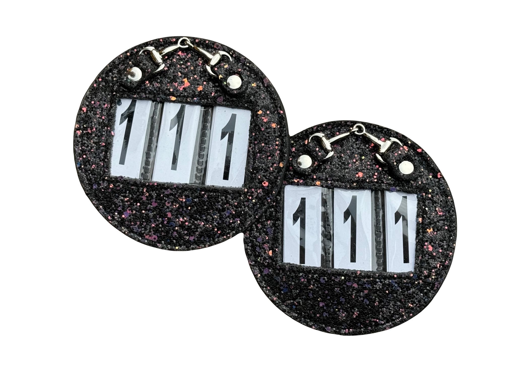 Competition Glitter Number Holder 3 Digit for bridles and Saddle pads with Horse little Bit (Black)