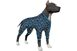 LovinPet Recovery Suit for Large Dogs, Pet Anxiety Relief Dog Pajamas Under Dog Sweater, Breathable Stretchy Fabric, Island Cattail Meadow Navy Prints Large Dog Pjs Pitbull Clothes L
