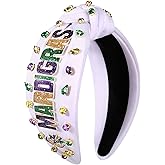 CEALXHENY Mardi Gras Headbands for Women Crown Mask Headband Green Purple Gold Rhinestone Crystal Knotted Headband Mardi Gras Accessories Fat Tuesday Outfits Parade Pary Favors (Mardi Gras 1 - White)