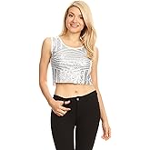 Anna-Kaci Womens Sparkle Stripe Front Sequin Slim Fit Cropped Vest Tank Tops,