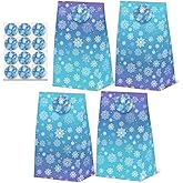 24 Pcs Winter Snowflake Goodie Bags with Stickers,Winter Themed Decorations Birthday Favor Bags,Holiday Party Gift Bags for Christmas Winter Wonderland Party Supplies