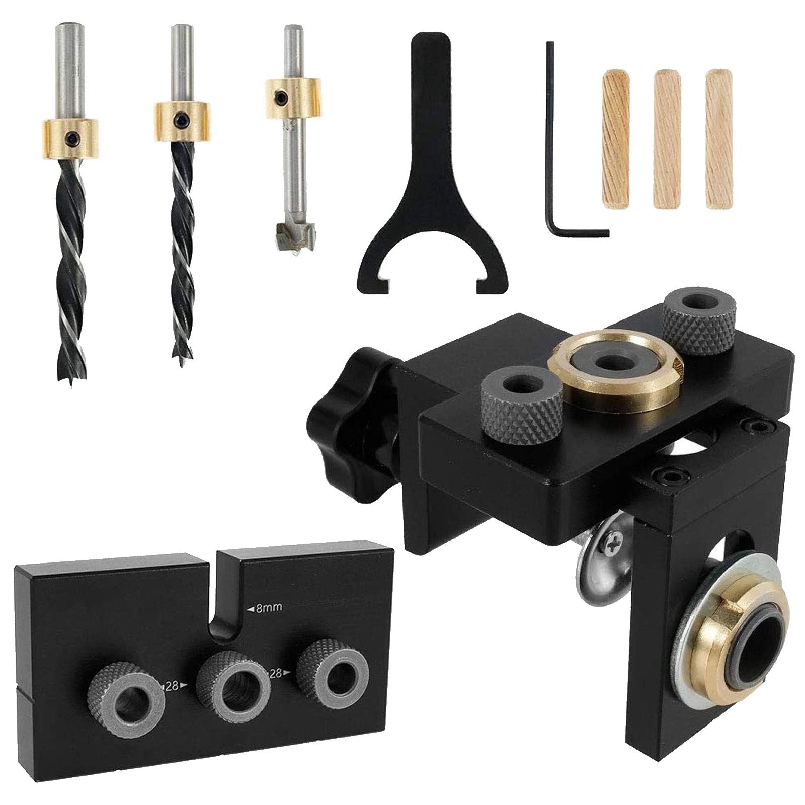 Opaltool Pocket Hole Jig, 3 in 1 Adjustable Woodworking Doweling Jig with 8/10mm Hole Drill Guide Self Centering Doweling Positioning Jig with Angle Guide Bit for Drilling Guide Locator Puncher