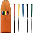 XINSHANG 5pcs Mini Needle File Set with Synthetic Leather Case, Includes Flat, Square, Triangular, Round, and Half-Round File for Metal, Jewelry, Plastic, Ceramic and Other Precision Works