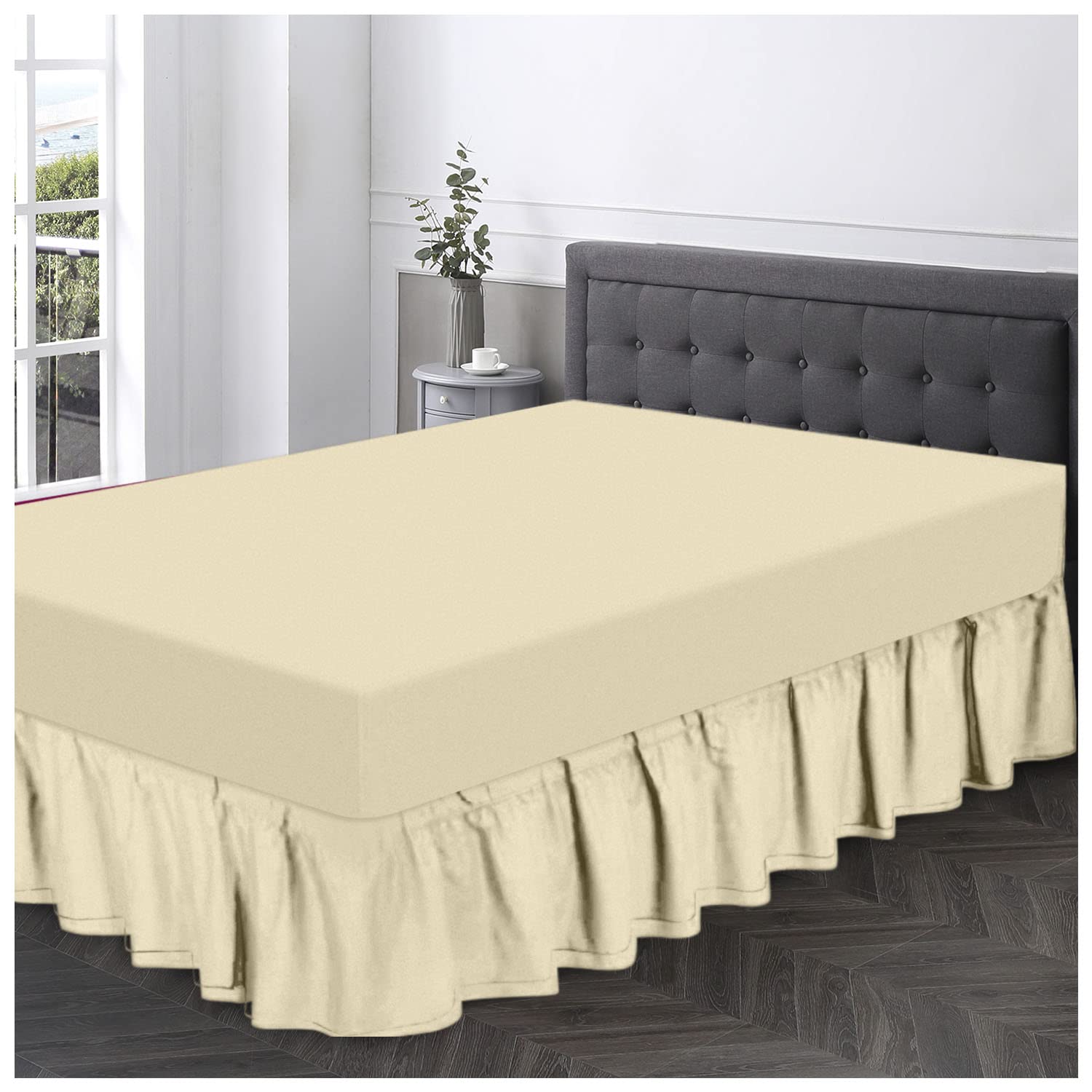 Gaveno Cavailia Super Soft Plain Dyed Diamond Valance Sheet [ Single - Cream ] — image 1