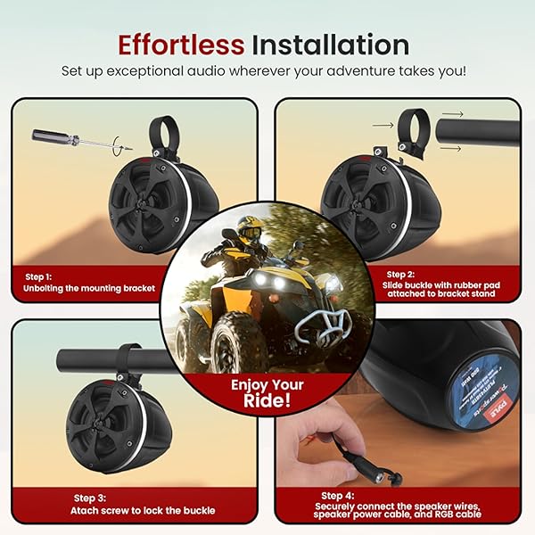 PYLE, MARINE SPEAKER SYSTEM, 800W, BLUETOOTH, WATERPROOF, RGB LIGHTS – 4″ ACTIVE & PASSIVE SPEAKERS FOR BOATS, ATVS, UTVS, INCLUDES MOUNTING ACCESSORIES, 2-CHANNEL CLASS D AMP, IP-X5 RATED