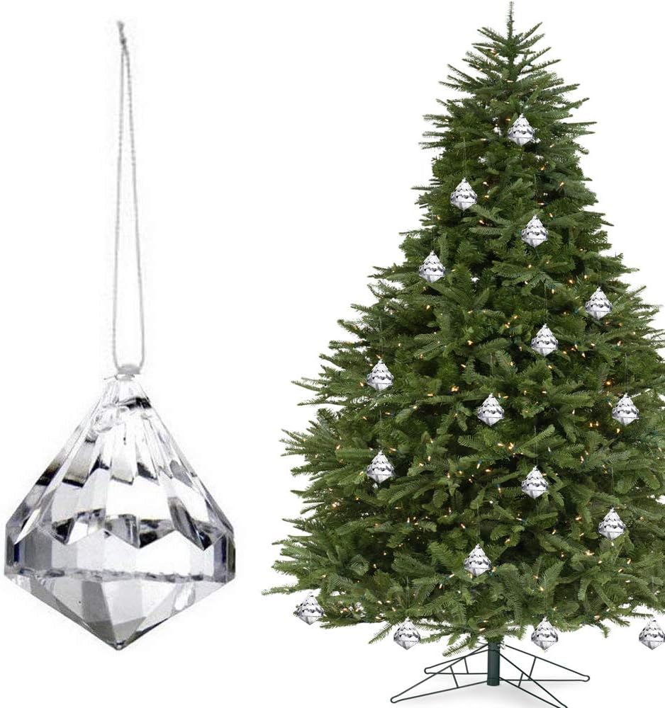 Ornaments - HOHIYA 24pc Crystal Ornaments Christmas Tree Diamond Decorations Balls Clearance Hanging Crystals for Centerpieces Acrylic Gem Beads Decorative Clear