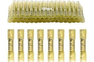 FEISHIONG 100 PCS Heat Shrink Butt Connectors Kit,12-10 AWG Yellow Insulated Waterproof Electrical Wire Connectors,Insulated 