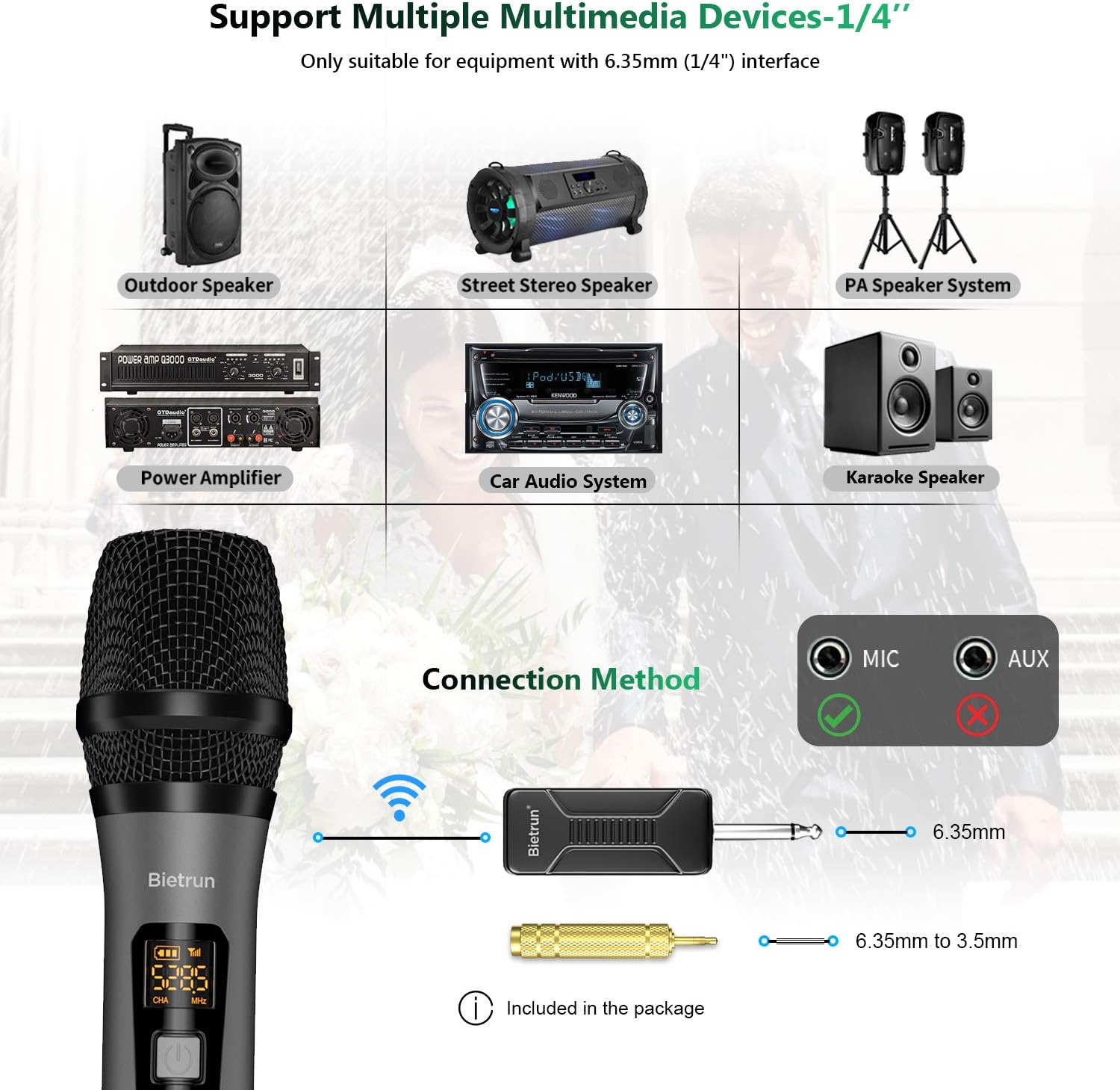 Wireless Microphone, UHF Metal Dynamic Handheld Karaoke Mic, Rechargeable Receiver (Work 6hs), 160ft Range, for Karaoke Machine, Singing, Stage, Speaker, Amplifier, Mixer, iPhone, Camera, Laptop: Electronics