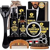 Ceenwes Upgraded Beard Grooming Kit - Conditioner, Oil, Brush, Comb, Balm, Scissors, Storage Bag for Beard and Mustache Trimming, Perfect Men's Gift