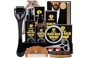 Ceenwes Upgraded Beard Grooming Kit - Conditioner, Oil, Brush, Comb, Balm, Scissors, Storage Bag for Beard and Mustache Trimming, Perfect Men's Gift