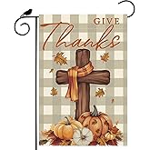 ZAEW Thankful for the Cross Pumpkins Maple Leaves Fruit Harvest Thanksgiving Fall Garden Flag Yard Flag 12x18 Inch Double Sided Small Mini Outdoor Outside Farmhouse Holiday Decoration