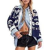 MISSACTIVER Floral Print Button Down Cardigan Sweaters for Women Long Sleeve V Neck Open Front Knit Crop Tops Fall Jacket