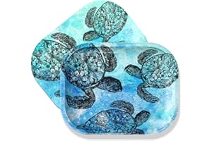 WIRESTER Metal Rolling Tray With Lid, Small Tray Smoking Accessories 7 x 5.5 Inch, Decorative Tray with Lid Cover Storage for Home, Ideal for Travel - Ocean Sea Turtles