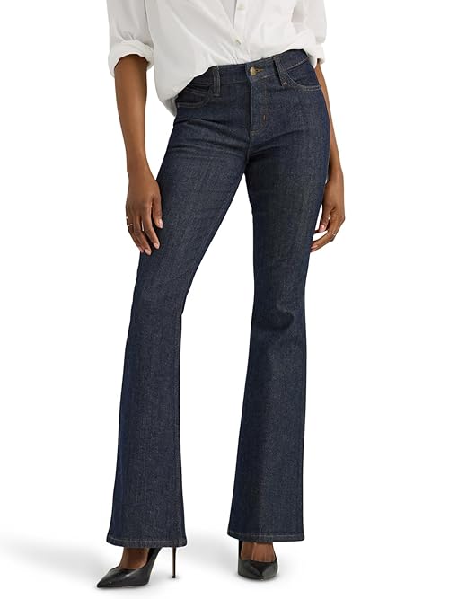 Lee Women's Legendary Mid Rise Flare Jean, Indigo Warrior, 14 Long