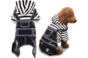 SILD Pet Denim Jumpsuit Dog Jeans Hoodies Cool Blue Coat Medium Small Dogs Classic Jacket Puppy Blue Vintage Washed Vests (M, Black)