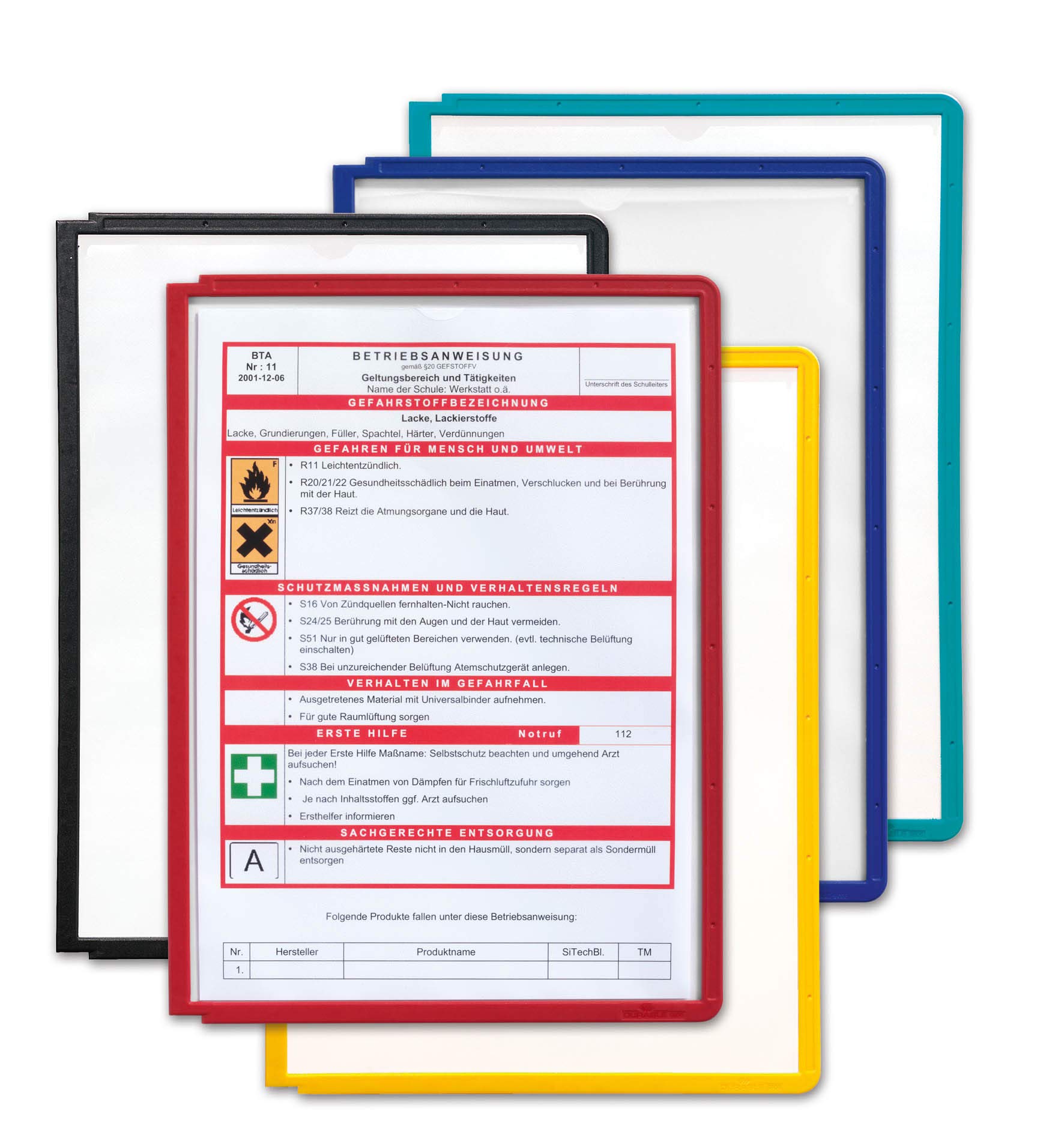 Durable Sherpa Display Panel - Replacement A4 Document Holder - Made from Strong PP - Pack of 5 Assorted Files - To be Used with Durable Sherpa Panel Systems