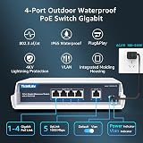 YuanLey 4-Port Gigabit Outdoor PoE Ethernet Switch Unmanaged VLAN 78W IEEE af/at view 2