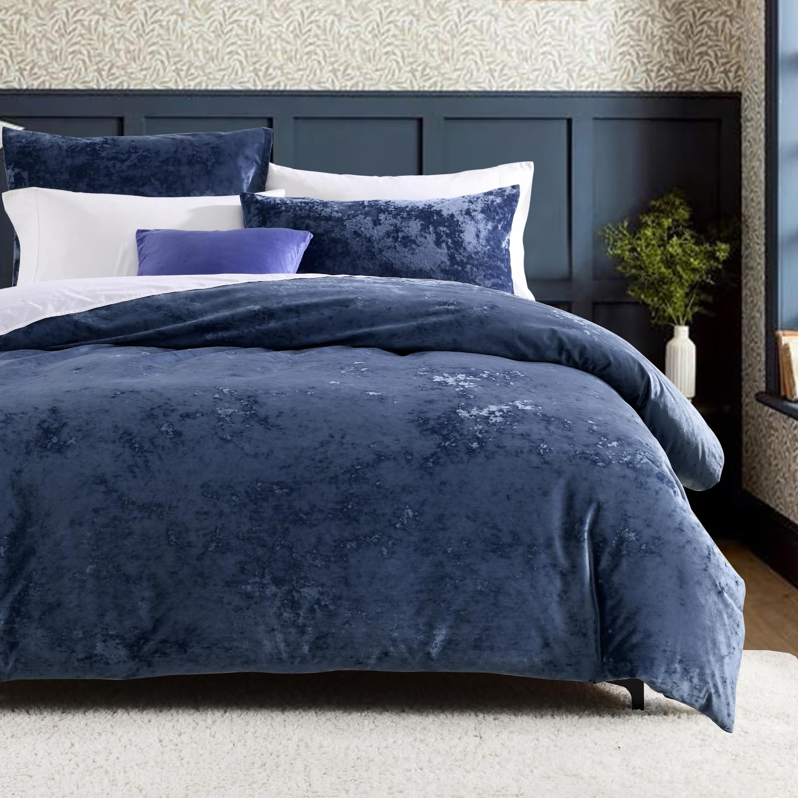 HORIMOTE HOME Luxury Crushed Velvet Duvet Cover Set 2 Piece Single Bedding Set Navy Blue Quilt Covers Bed Set for Kids with 1 Pillowcase