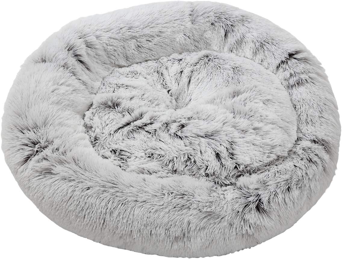 Richgra Faux Fur Ped Beds for Dog and Cat, Donut Pet Beds, Cuddler Round Bed Improved Sleep, Cozy Cat Cushion Bed, Self Warming Indoor Round Dog Bed (23”x 23”, Grey) : Pet Supplies