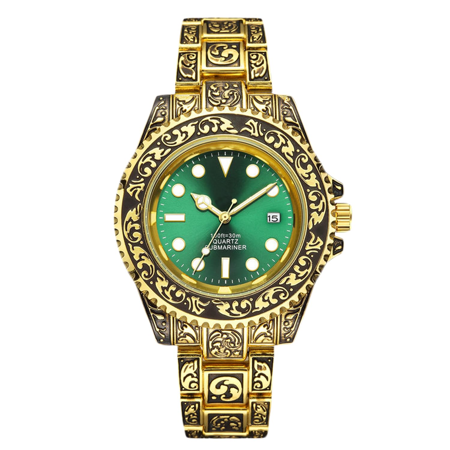 RORIOS Retro Men Watch Analog Quartz Watches Stainless Steel Bracelet Waterproof Wristwatch with Calendar Engraved Men‘s Watch