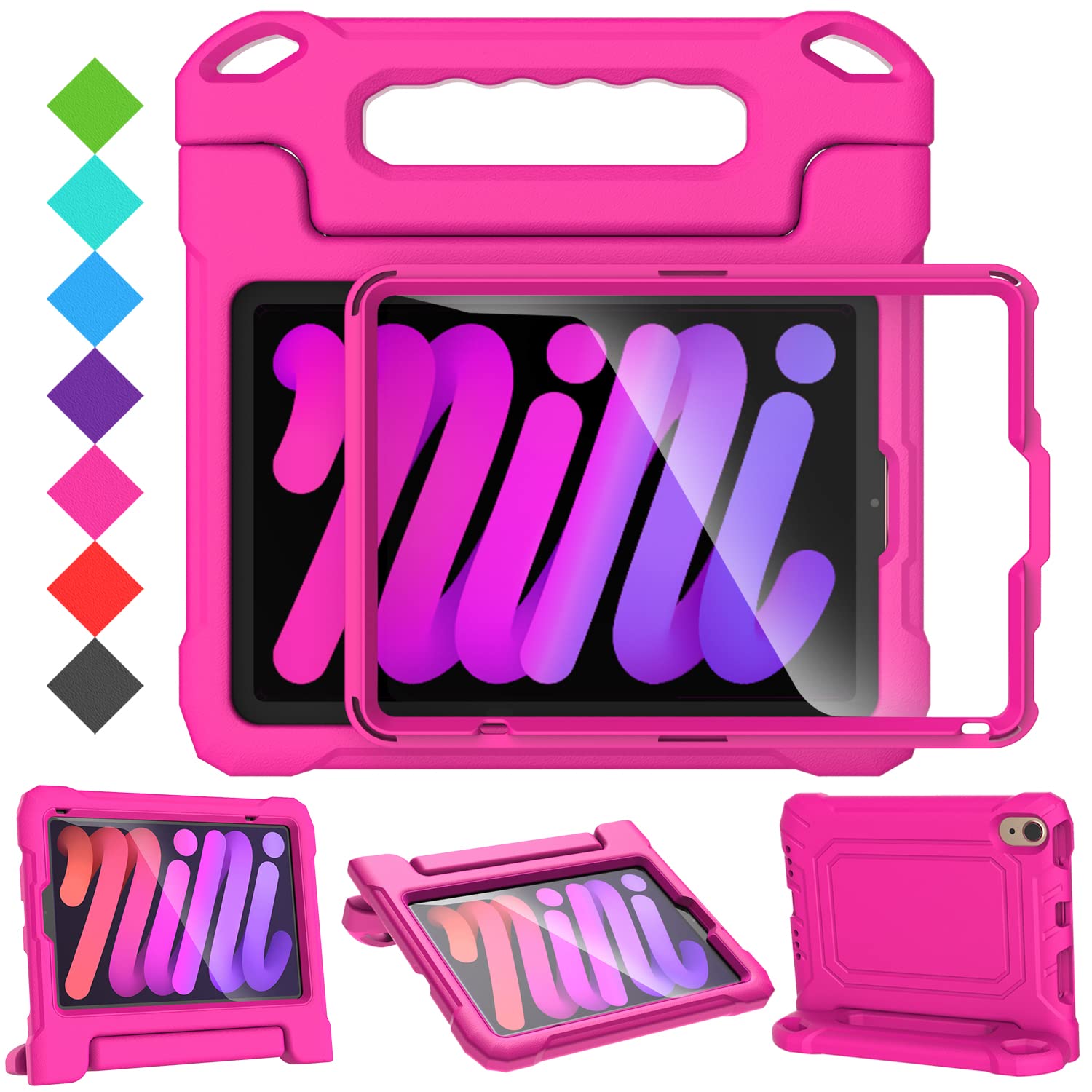 Photo 1 of SUPLIK Kids Case for iPad mini 7 (A17 Pro) 2024 & Mini 6 2021, iPad mini 6th/7th Generation Case with Screen Protector, Durable Shockproof Handle Stand Cover for 8.3-inch iPad mini 6/7 Gen, Pink