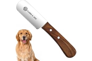 FLAMIA & JABZ Professional Dog Grooming Hand Stripping Knife, Stripper Trimmer Tool, Red Meranti Wooded Handle Non Slip Grip with Tripping Stainless Steel Blade (Medium, Right Handed)