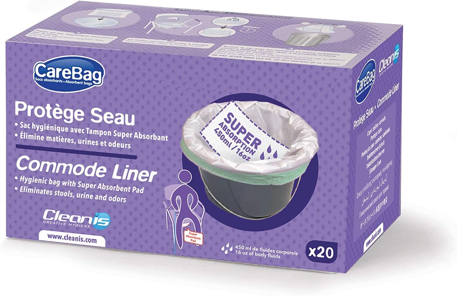 Carebag Commode Liners with Super Absorbent Pad, 360 Liners- Fits Any Standard Bedside Commode Bucket or Commode Pail – Disposable Commode Liners for an Adult Commode Chair: Health & Personal Care