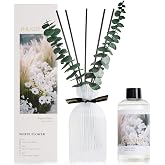 Airkeep Reed Diffuser Set, White Flower, 6.76 oz | Diffuser Sticks, Decorative Eucalyptus, Ribbed Glass Bottle, Home Fragrance for Bathrooms and Bedrooms