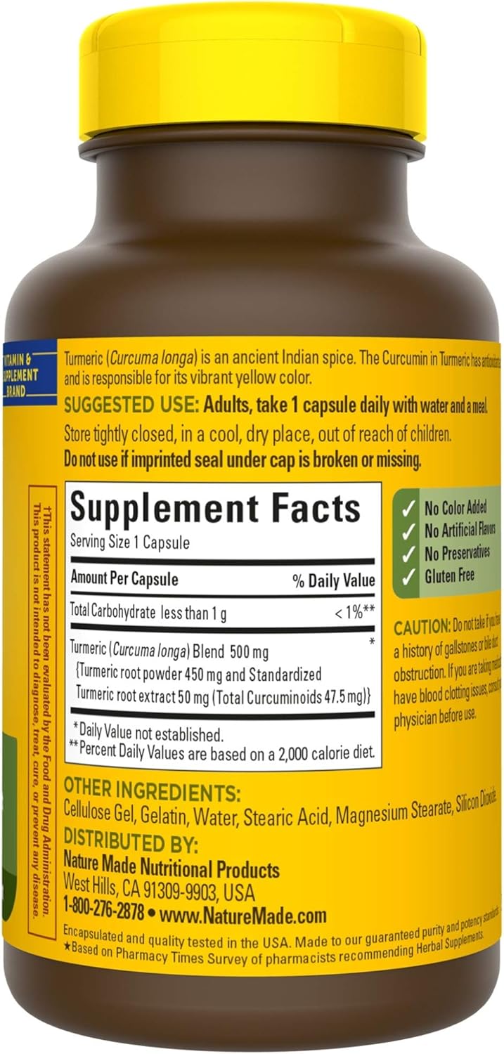Nature Made Turmeric Curcumin 500 mg Capsules, 120 Count for Antioxidant Support: Health & Personal Care