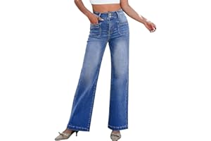 Sidefeel Women's Wide Leg Jeans High Waisted Tummy Control Stretchy Pockets Front Zimbaplatinum Jeans