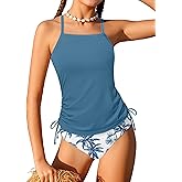 Girls Tankini Swimsuits Two Piece Bathing Suit Ruched Drawstring Swimwear Set for Girls 9-16 Years