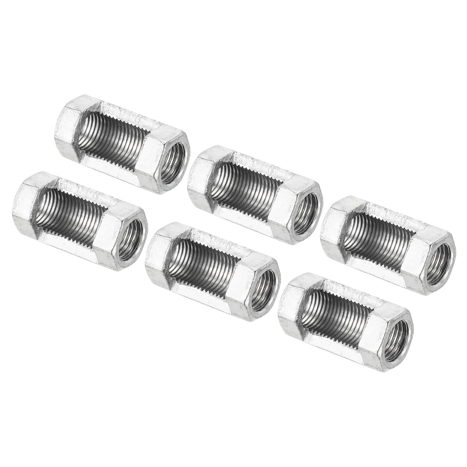 PATIKIL M10x1mm Hexagon Coupling Nut, 6 Pack 30mm Thread Zinc Plated Fastener Lamp Pipe Rod Connector Hex Hardware for Chandelier Ceiling Light DIY, Silver