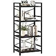 Yoobure 4 Tier Bookshelf - Small Book Shelf Industrial Bookcase, Narrow Book Case Book Storage Organizer for CD/Movie/Book, Bookshelves for Bedroom Office Living Room Black