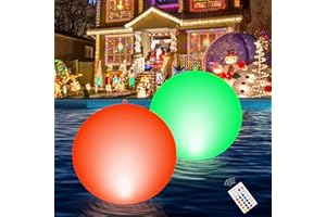 Qoolife Inflatable Christmas Ball, (2 Pack) 15''Solar Pool Lights That Float Outdoor Christmas Decorations, 16 Color Waterproof LED Christmas Ornaments Lights for Holiday Yard Lawn Porch Decor