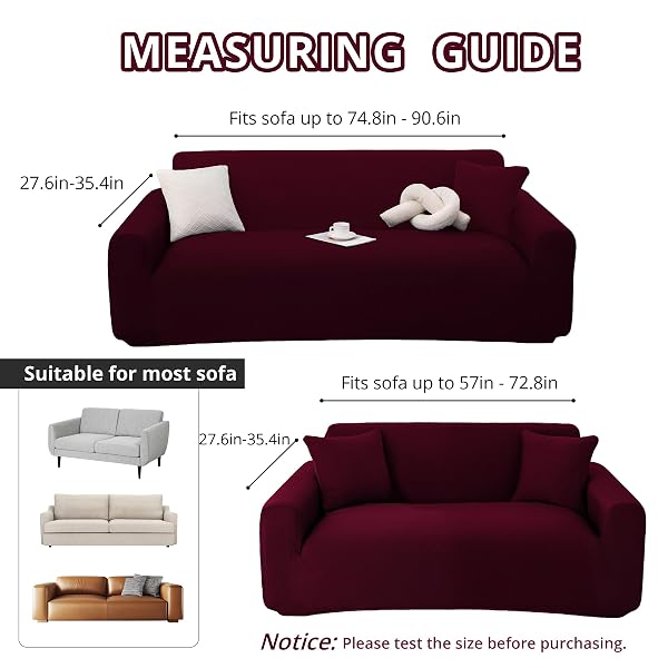 OBLU LIFE STRETCH COUCH COVER FOR 2 CUSHION LOVESEAT SOFA, FITS 57 X 72 INCH, JACQUARD WAFFLE FABRIC SLIPCOVER, WASHABLE PET FRIENDLY FURNITURE PROTECTOR WITH ELASTIC BOTTOM, WINE RED, 2 SEATS