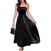 SEMATOMALA Women's Strapless Velvet Evening Gown Off Shoulder Pleated Swing Wedding Bridesmaid Maxi Long Dress