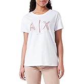 Armani Exchange Women's Boyfriend Fit Super Imposed Corp Logo Tee, Optic White, Small