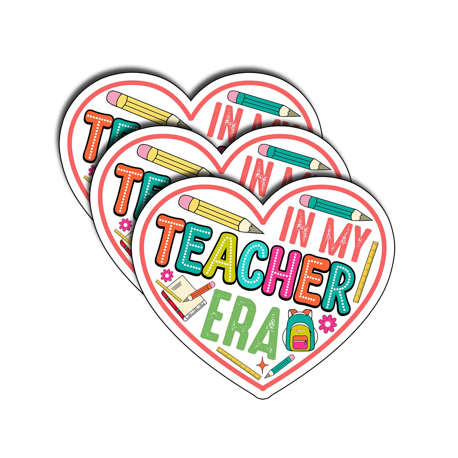 Photo 1 of (3Pcs) in My Teacher Era Sticker Back to School Waterproof Vinyl Water Bottle Books Phones Laptops Kindle Waterproof Hard Hat Funny Teaching Decals Decoration Stuff Gifts 3x2.8 Inch