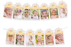 BIGKEOKI First Trip Around the Sun 12 Month Photo Banner Boho Sun 1st Birthday Decorations Party Supplies Sunshine First Birthday Decor for Baby Boys & Girls