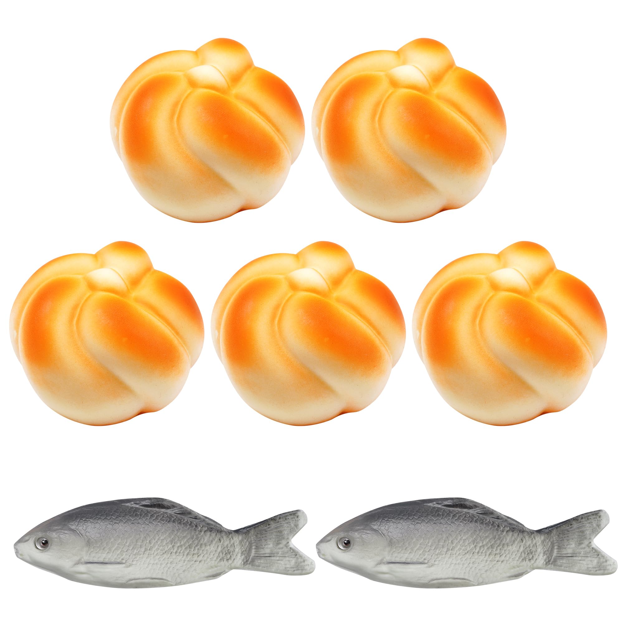 Photo 1 of jiebor 5pcs Fake Bread and 2pcs Fake Fish Realistic Toy Artificial Small Rubber Fish Bread for Kitchen Home Market Restaurant Display Halloween Decoration