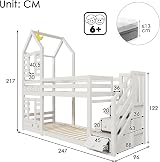 Jtyca Kids Bunk Bed with Storage, Solid Pine, Twin Sleeper, White view 2