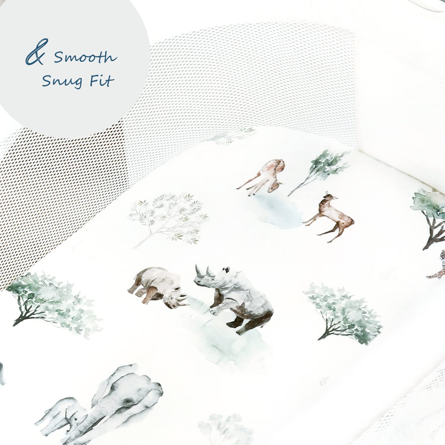 Stretch Ultra Soft Fitted Bassinet Sheet Set 2 Pack, Universal Fit for Bassinets Baby Cradle Moses Basket Oval Rectangle Mattress Safe and Snug, Pretty African Savannah Animals Pattern