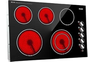 WECELEH 30 Inch Electric Cooktop, 5 Burners Built-in Cooktop, 7300W Knob Control Electric Stove Top with 11 Power Levels, Safety Lock, Dual Ring, Heat Retention Function, Hot Surface Indicator