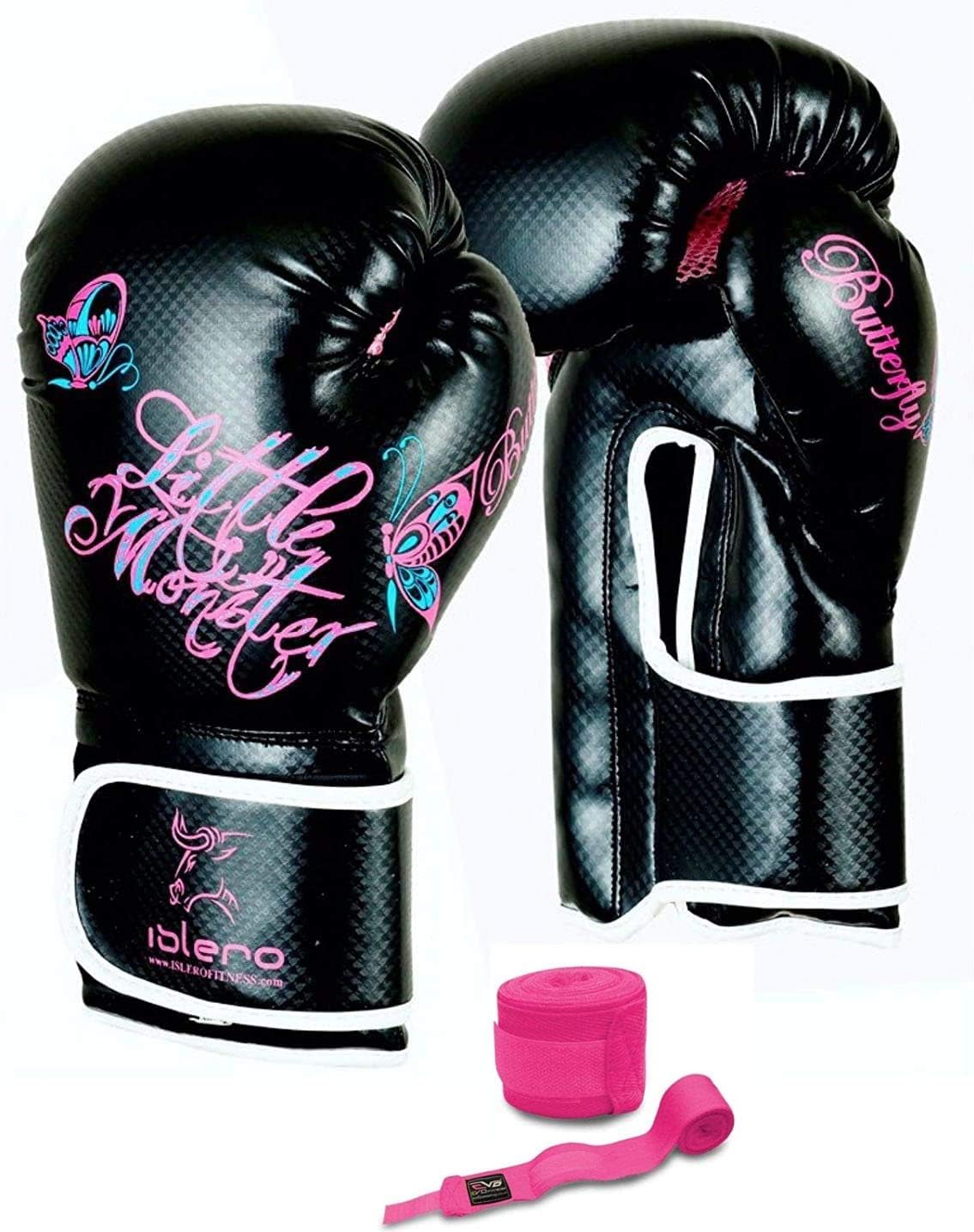 Islero Fitness Ladies Pink GEL Women Boxing Gloves MMA Punch Bag Leather Sparring Muay Thai Kick Boxing With Free Pink Boxing Hand Wraps