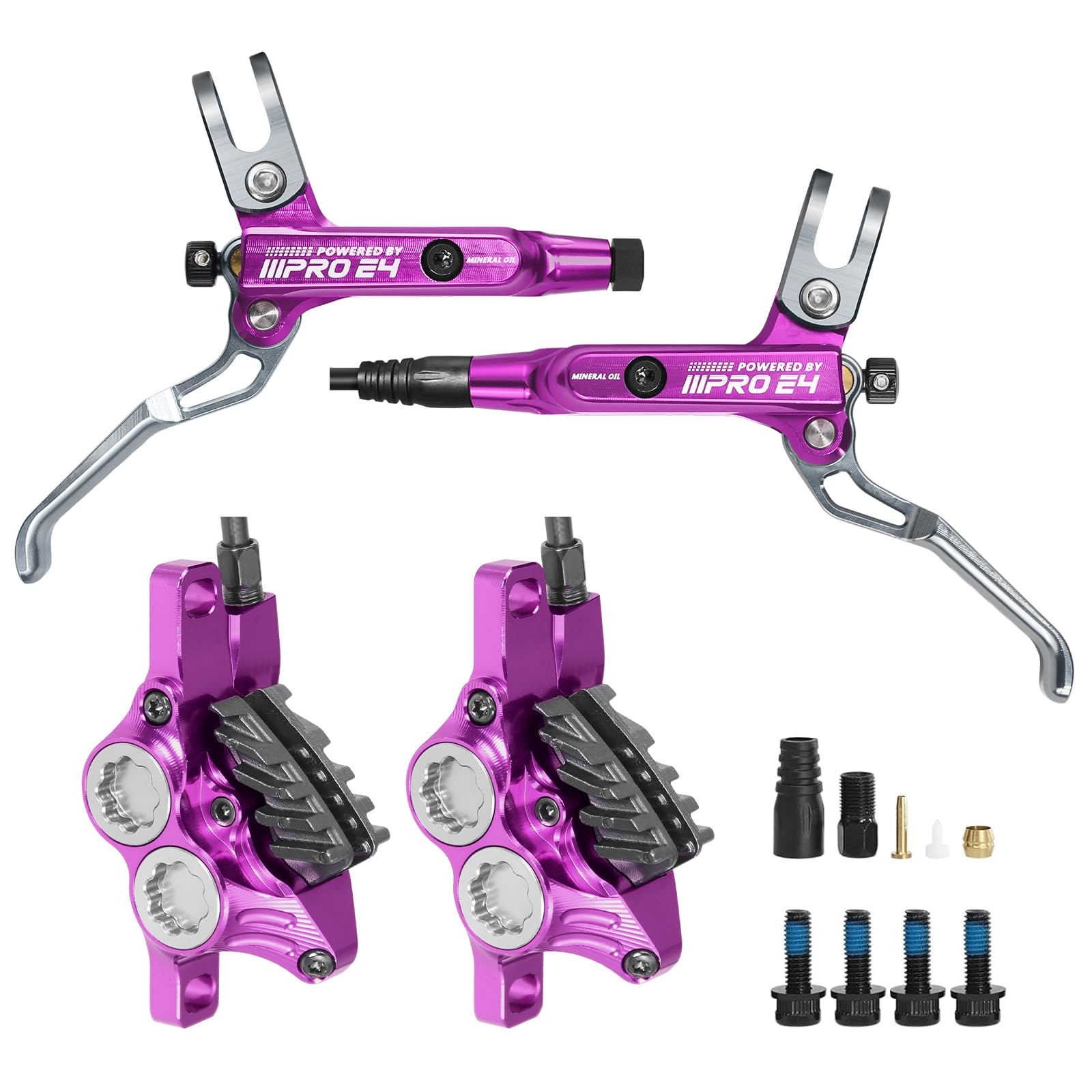 Photo 1 of BUCKLOS IIIPRO MTB 4 Pistons Mountain Bike Hydraulic Disc Brake Set Front 835mm and Rear 1550mm with Ceramic Brake Pad for Bicycle/E-Bike (Pre-Bled)…