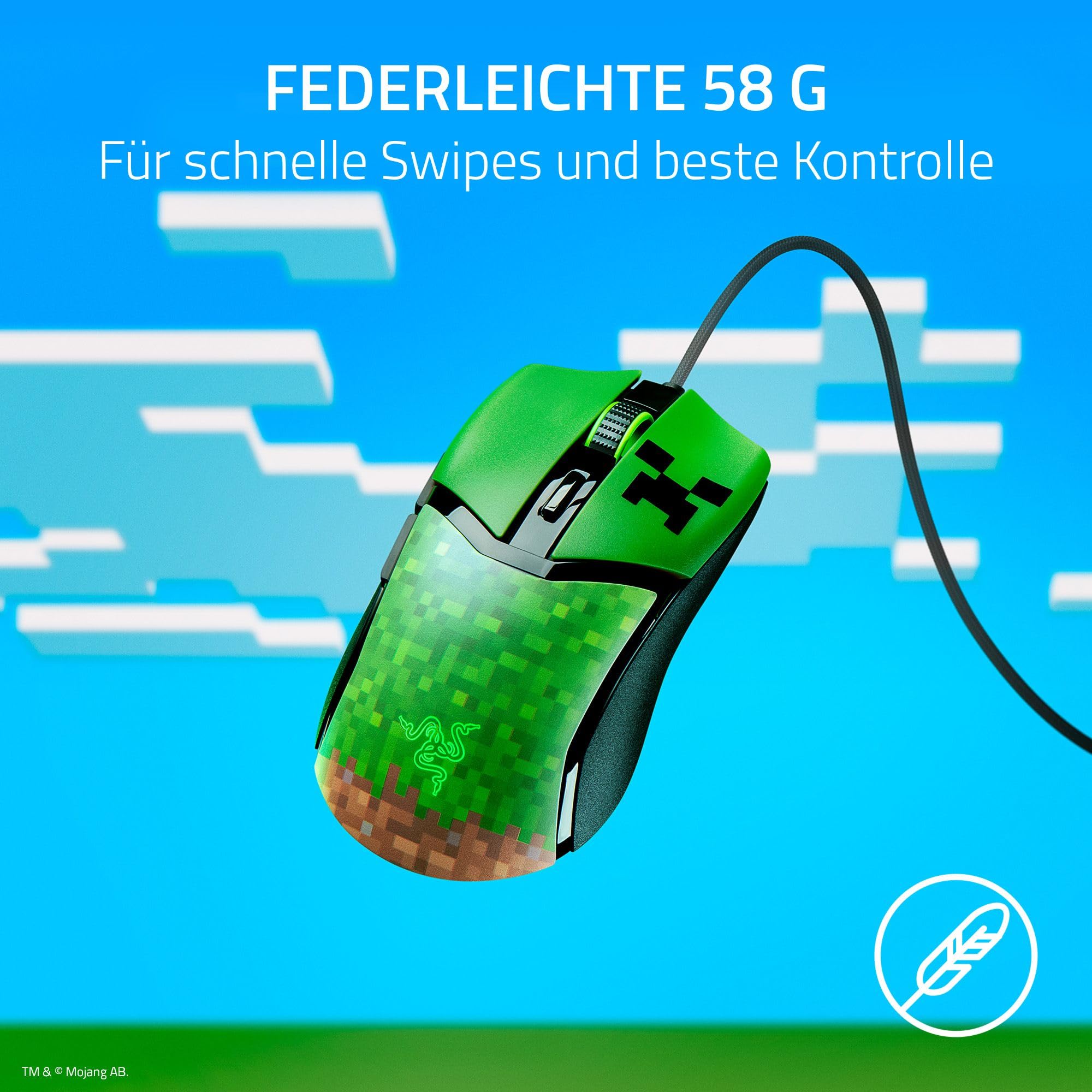 Razer Cobra Minecraft Edition - Leichte kabelgebundene Gaming-Maus - 8500 DPI Sensor (58g, optische Mausschalter 3th Gen, Chroma-Beleuchtung mit Gradient Underglow, Speedflex-Kabel) Minecraft 3