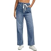 Bosmeer Jeans for Women Wide Leg High Waisted Baggy Jeans Stretchy Straight Leg Drawstring Loose Denim Pants
